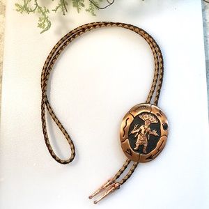 Vintage Bell Trading Post Kachina Copper Concho Native American Bolo Tie